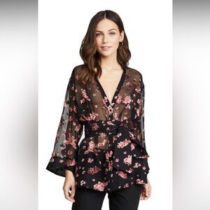 Alice + Olivia Rosario floral tie-waisted kimono shirt